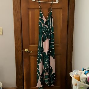 Tropic floral pink and green laceup backless dress